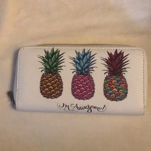 Badiya White Zip Around Wallet w/3 Different Colored Pineapples w/I’m Awesome!
